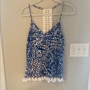 Blue and White Patterned Women's Top